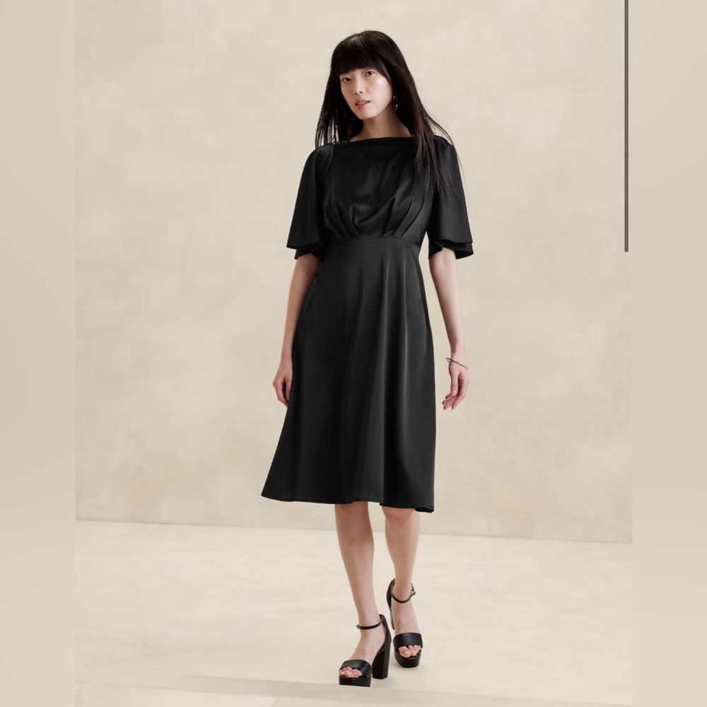 *NEW* Flutter-Sleeve Knee-Length Black Dress